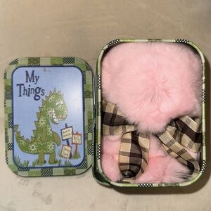 Pink Fluffy Keychain with Plaid Bow